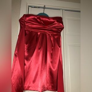 LOVE TEASE Pink Satin Shiny Strapless Cocktail Mini Dress